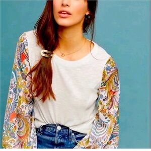 Anthropologie Maybelle Peacock Tie Sleeve Blouse Size XS